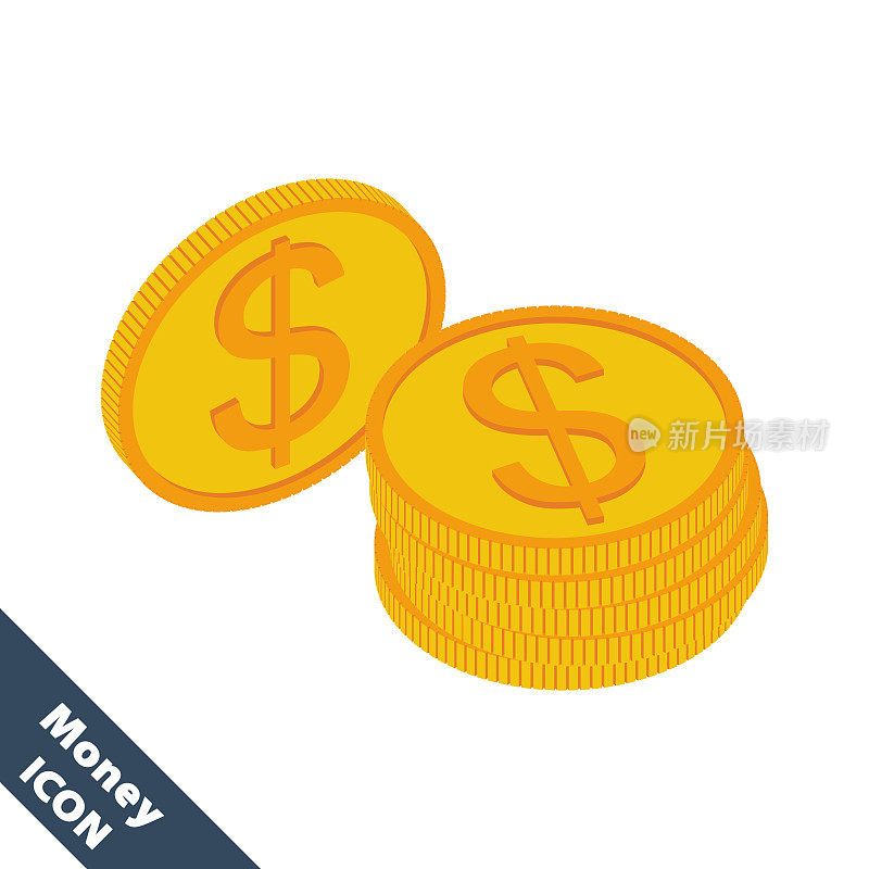 Gold money. Vector 3d illustration in flat style.